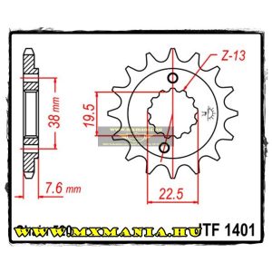 JT Sprockets első lánckerék, R 1401, Kawasaki KSF400, Suzuki LT-Z400/LT-R450