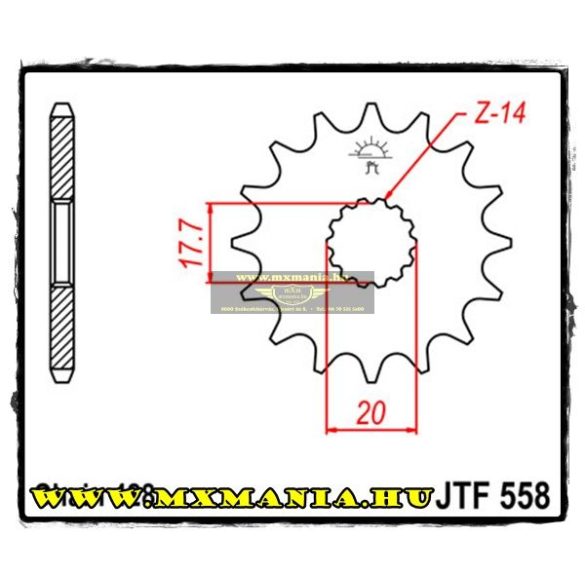 JT Sprockets első lánckerék, 558, Yamaha YZ/TZR/DT/TDR/XVS, Derbi utcai