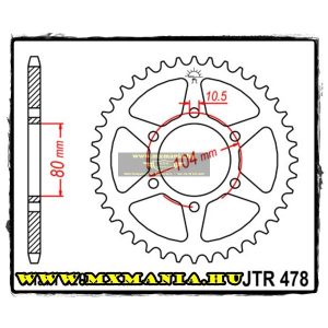 JT Sprockets hátsó lánckerék, 478, Kawasaki utcai motorokhoz